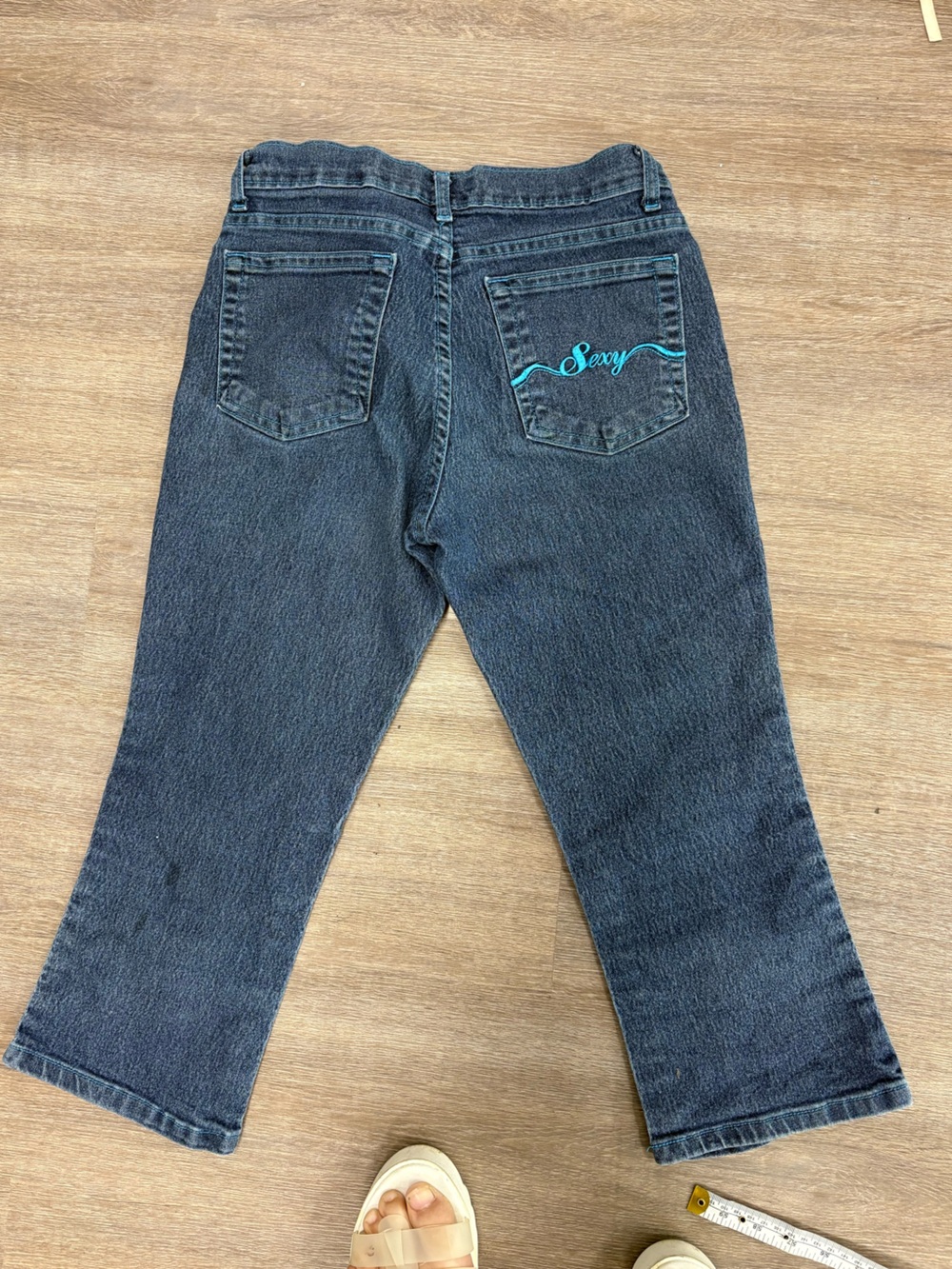 Capris with Teal 'Sexy' Pocket Embroidery